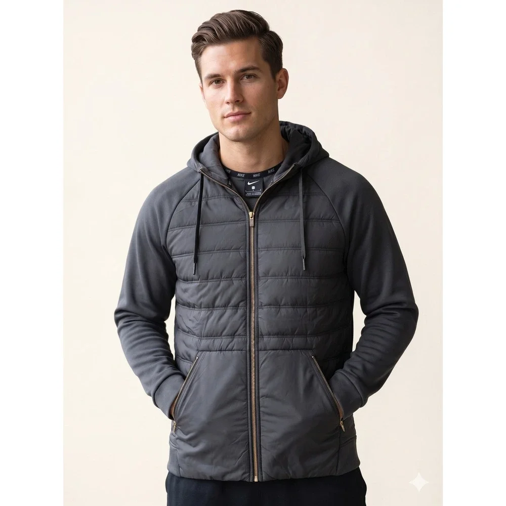 Nike Therma Fit‎ Men's Gray Full Zip Hoodie Jacket Large Lightweight Athleisure